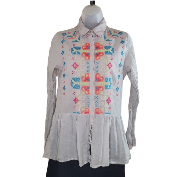 3J Workshop by Johnny Was Long Sleeve Embroidered Button Down Top XS - Picture 1 of 7